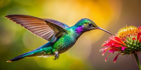 Fototapeta premium Bio-Mechanical Hummingbird Sipping Fiber Optic Nectar - Minimalist Photography