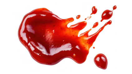 A splash of red ketchup on a white background. its thick texture and glossy sheen. ideal for culinary presentations or food-related advertising