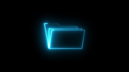 Neon file manager icon on black background