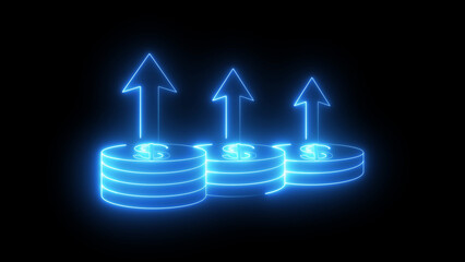 Arrow with pile of dollars icon, money growth concept, financial success symbol, wealth and profit increase, business investment design, economic rising trend