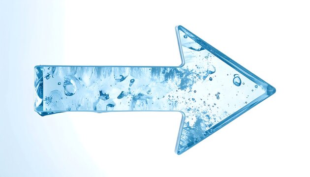 Ice arrow shape, textured with water droplets and bubbles