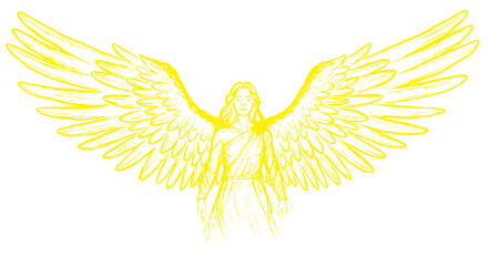 Hope and Freedom: Angelic Figure with Bright Yellow Wings