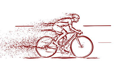 Maroon Grunge Cyclist in Motion: Dynamic Bike Outline with Splatter Speed Effect