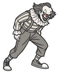 Fototapeta premium Evil Aggressive Clown – Vector Illustration, Transparent Background