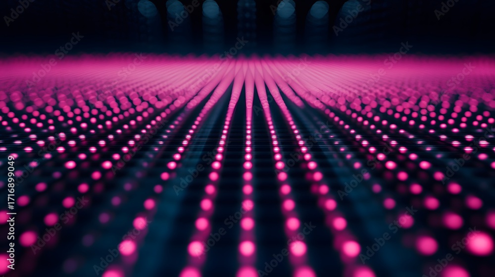 Aufkleber a vibrant display of numerous small, glowing pink lights arranged in parallel lines across a dark ba