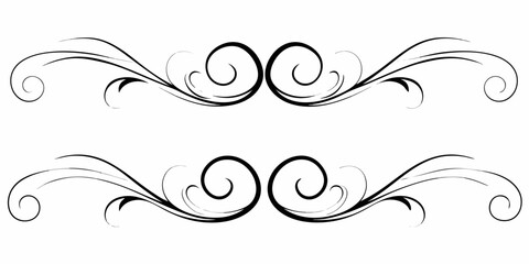Elegant black swirling floral flourishes and decorative borders on a white background