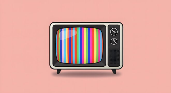 Retro Television with Vibrant Color Bars on a Soft Pink Background