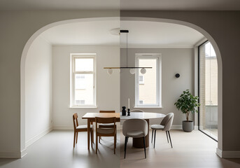 Side-by-side comparison of interior spaces showcasing a simple architectural transformation