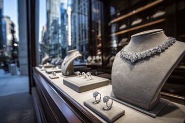 Diamond Jewelry Display In City Store
