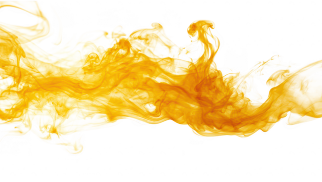 A swirling stream of orange smoke gracefully flows across a white background. creating an abstract visual effect that can be used in creative design or artistic projects