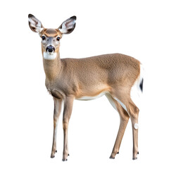 Fototapeta premium A graceful deer stands alert in a natural setting. its elegant posture and attentive expression. with soft lighting enhancing its features and surroundings