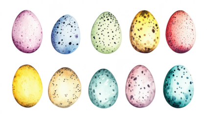 A collection of decorative eggs in various colors and patterns. artistic designs ideal for Easter celebrations. with a soft. neutral background enhancing their beauty