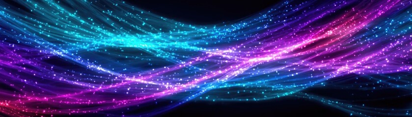Fototapeta premium Abstract background of neon fiber optic lines concept. Colorful wave patterns in abstract digital design with sparkles.