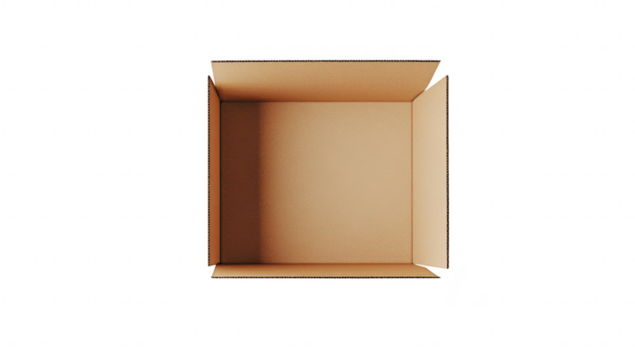 A top-down view of an empty cardboard box with flaps open. set against a clean white background. ideal for packaging concepts. shipping illustrations. or minimalistic design projects - Powered by Adobe