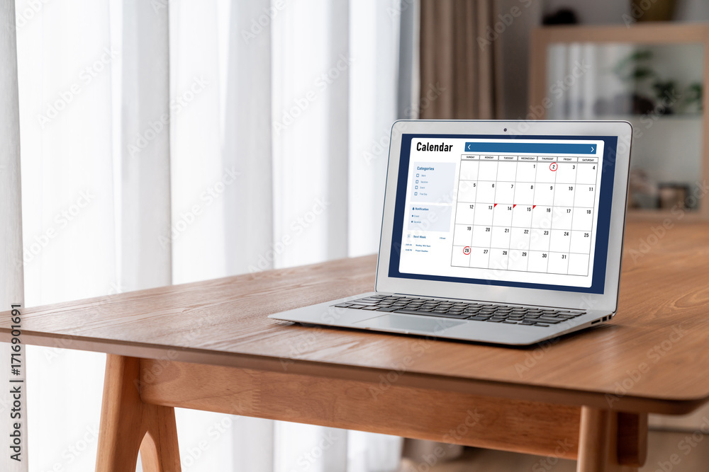 Poster calendar on computer software application for modish schedule planning for personal organizer and on