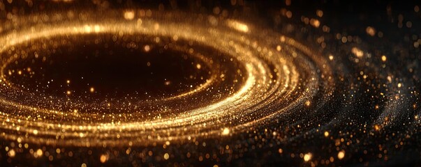 Obraz premium Golden dust sparkles on dark black background concept. A mesmerizing swirl of golden particles in a dark backdrop.