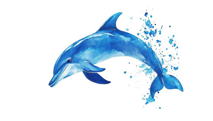 Fototapeta premium A watercolor illustration of a dolphin gracefully leaping through the water. surrounded by splashes of blue. perfect for marine-themed projects or educational materials