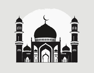 Mosque silhouette black color for islamic design Vector