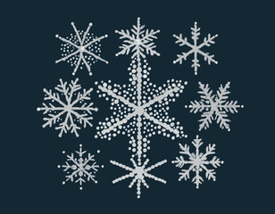 Winter round snow shape made of hand drawn dots beads dot snowflakes Simple circles set