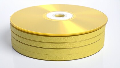 Stack of Gold Compact Discs on White Background