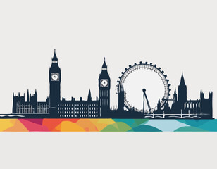 Obraz premium Intricate Outline of London's Cityscape at Dusk, Artistic Representation, High-Quality Vector Illustration