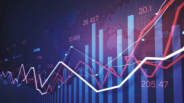 Financial stock market data chart analysis with line graph pattern