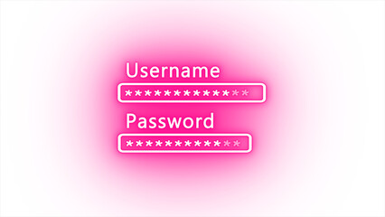 Glowing neon username and security password on computer screen. Login and digital safety concept. illustration