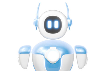 3d robot assistant icon. artificial intelligence concept. Minimal cartoon blue white chatbot service bot mascot closeup for app UI and customer support isolated on white background. 3d render.