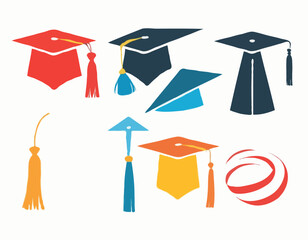 set of Grad cap silhouette icon. Clipart image isolated on white background
