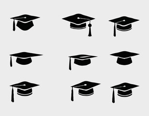 set of Grad cap silhouette icon. Clipart image isolated on white background