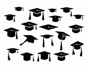 set of Grad cap silhouette icon. Clipart image isolated on white background