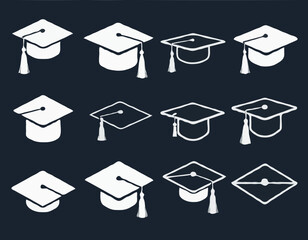 set of Grad cap silhouette icon. Clipart image isolated on white background