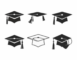 set of Grad cap silhouette icon. Clipart image isolated on white background