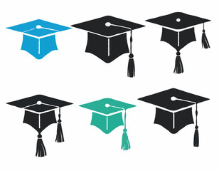 set of Grad cap silhouette icon. Clipart image isolated on white background