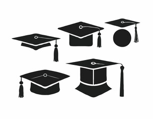 set of Grad cap silhouette icon. Clipart image isolated on white background