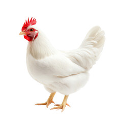 Fototapeta premium A majestic white chicken stands proudly against a plain background. its red comb and wattles. embodying farm life and poultry farming