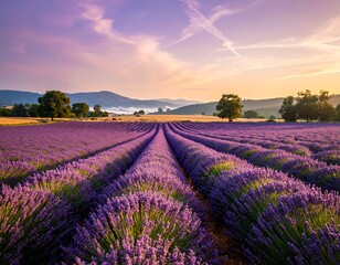 Obraz premium Lavender field at sunrise (2)