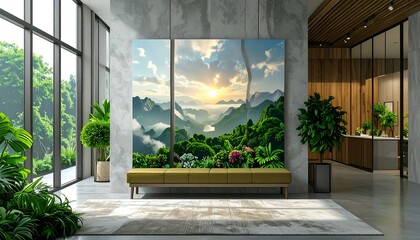 Modern interior with large nature print
