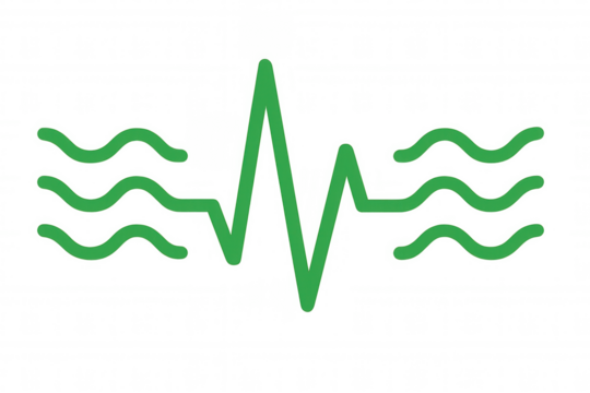 Heartbeat pulse sound wave icon representing frequency, vibration, and energy, on transparent background