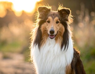 Happy Collie at sunset