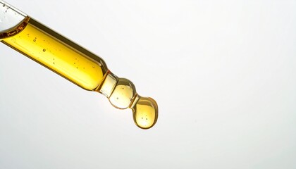 Amber Liquid Dropping from Glass Pipette