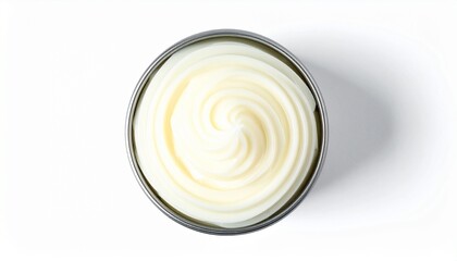 Overhead View of Creamy White Frosting in a Round Tin