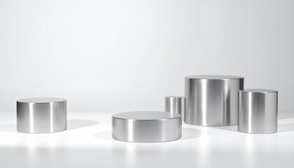 Silver Cylindrical Display Stands on White Background
