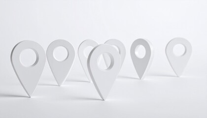 White Location Pins on White Background