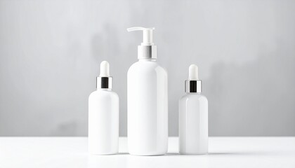 White Cosmetic Bottles on Table