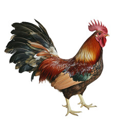 Fototapeta premium A majestic rooster with plumage stands proudly against a neutral backdrop. its intricate feather patterns and colors. ideal for agricultural or animal-themed projects
