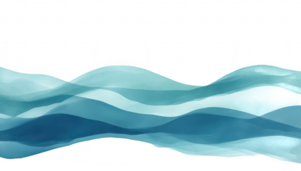 Abstract watercolor waves in shades of blue and teal flowing gently across a white background. creating a serene and calming atmosphere suitable for backgrounds or design elements
