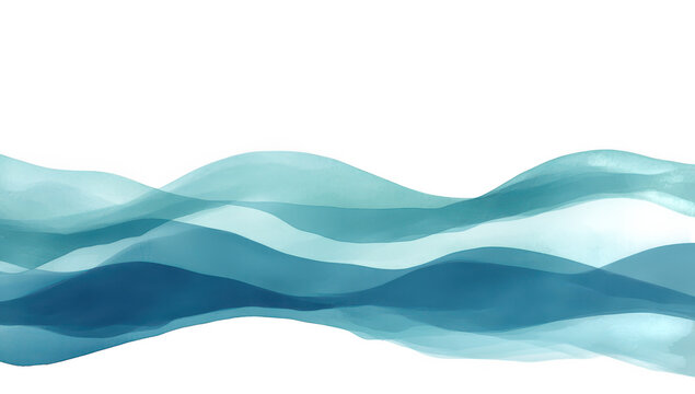 Abstract watercolor waves in shades of blue and teal flowing gently across a white background. creating a serene and calming atmosphere suitable for backgrounds or design elements