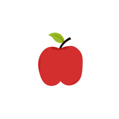 Simple red apple fruit vector illustration with a leaf.