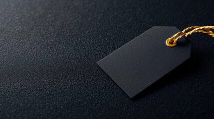 Black Friday sale concept with blank black tag on textured black surface for discount or promotion label design